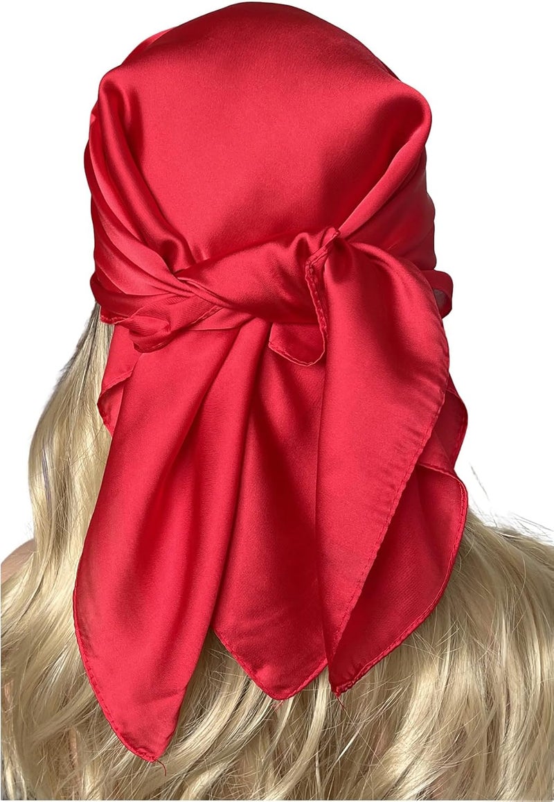 Chung Women's Square Satin Scarf 27.5" Bandanas Solid 50s Retro Neck Scarves Emulation Silk Handbag Hair Ribbons Necktie - Image 3